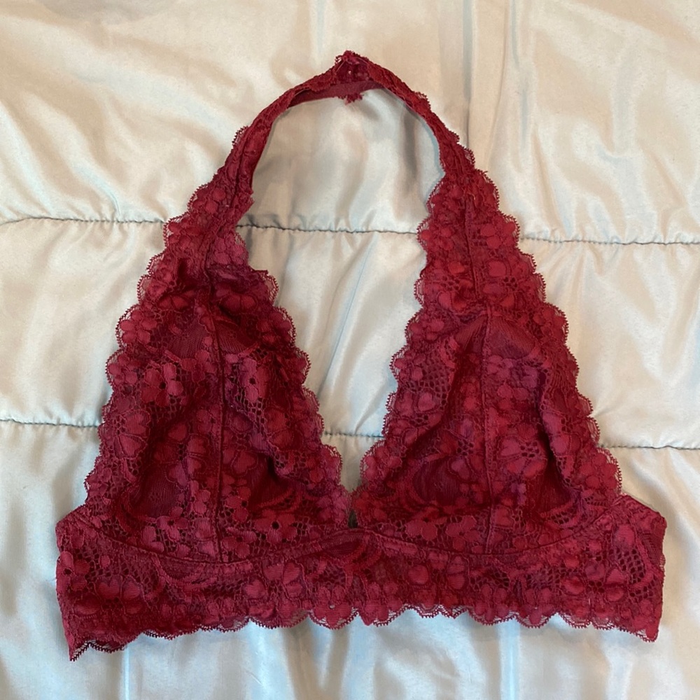 Free People Lace Halter Bralette Deep Red